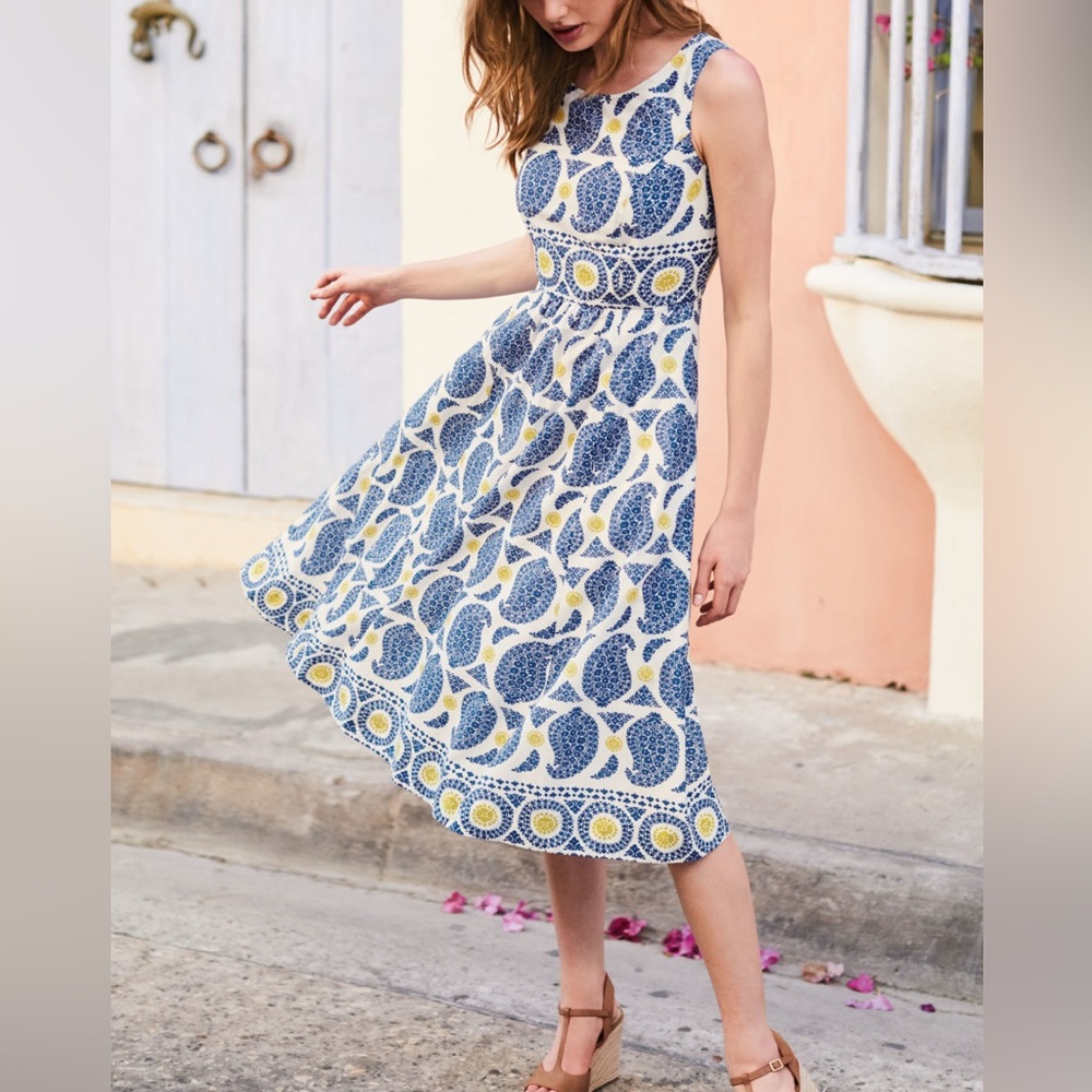 Boden Blue and Yellow Midi Dress